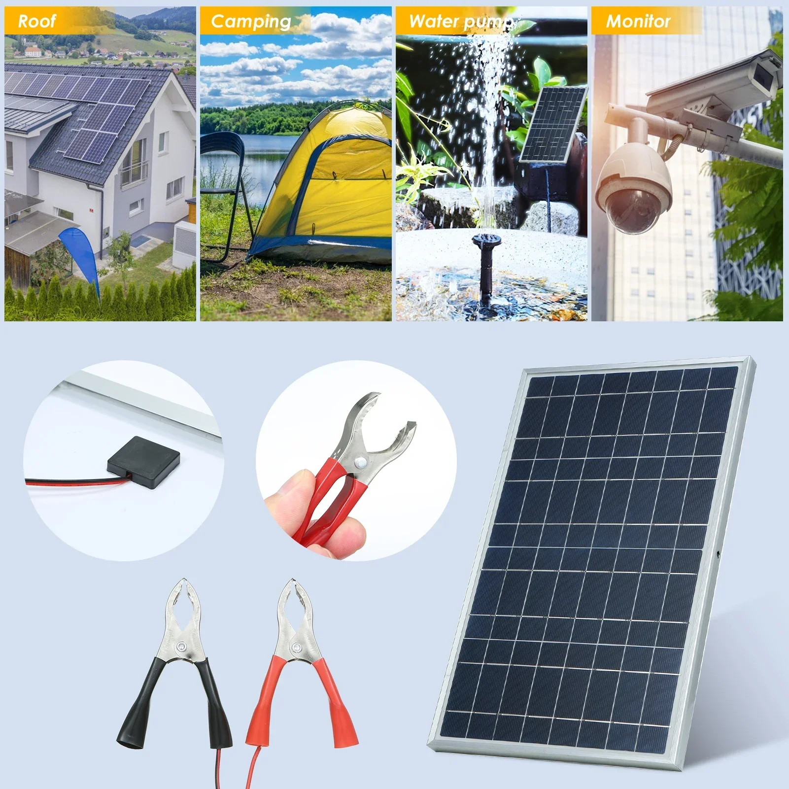 20 W/H Solarpanel-Set, komplett, 12 V, polykristalline Leistung, tragbarer, wiederaufladbarer Solarzellen-Solargenerator für den Außenbereich für Zuhause