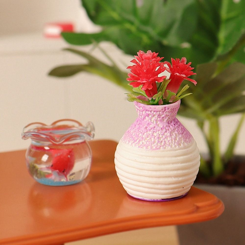 Mini jarrón de simulación de plástico para casa de muñecas, planta de Luo verde, flor terminada, accesorios para modelos de casa de muñecas al aire libre, 1:12