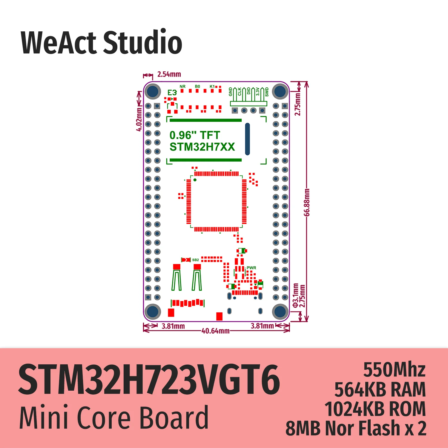 WeAct STM32H723VGT6 STM32H723 STM32H7 STM32 Placa central Placa de demostración