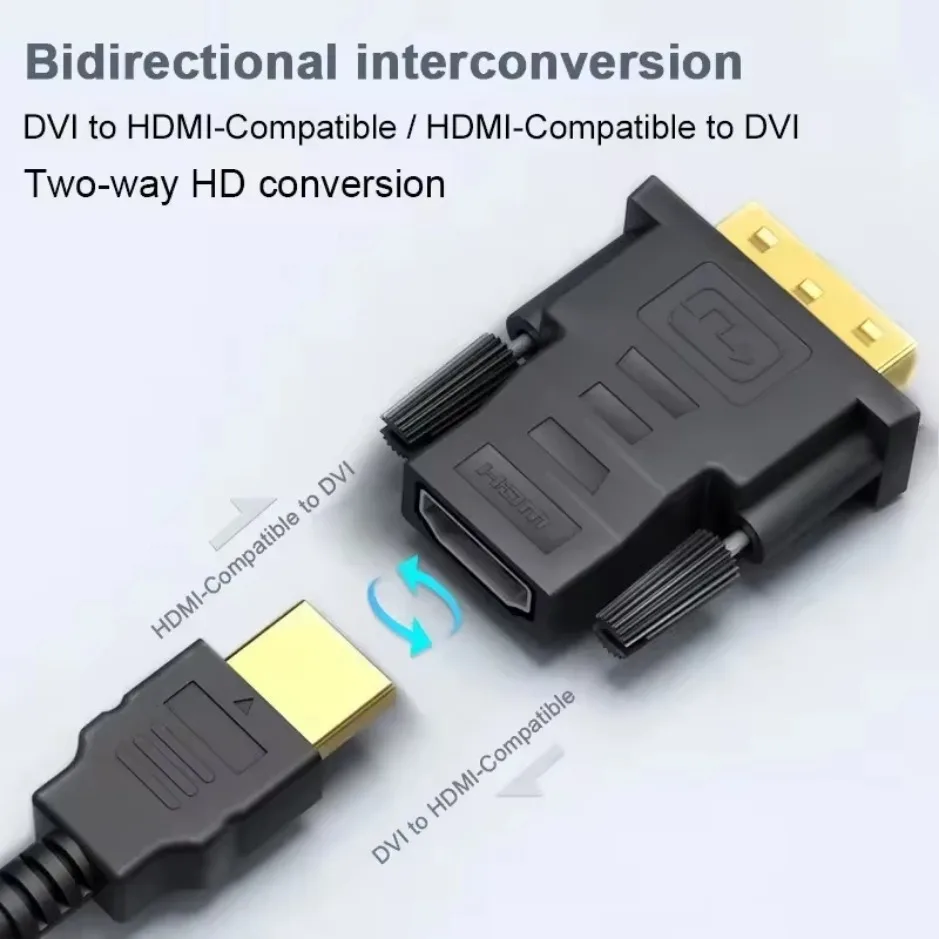 XIKCU 2025 DVI a HDMI Adattatore DVI 24 + 1 a HDMI Spina placcata DVI Maschio a HDMI Convertitore video compatibile per PC HD TV Proiettore