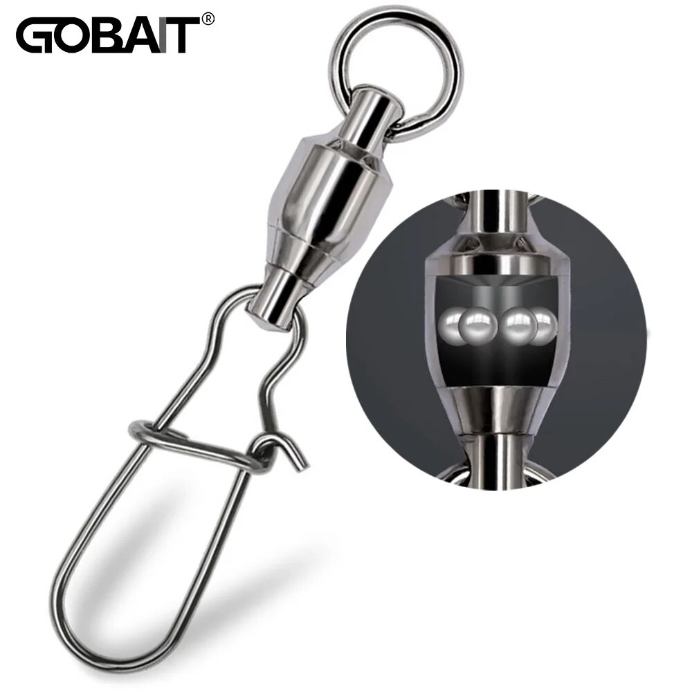 GOBAIT 20PCS Swivel Snap Connector Pin Kogellager Rolling Ring Gesp Kit Pesca Lokken Lijn Sluit Cross Lock Vissen gereedschap