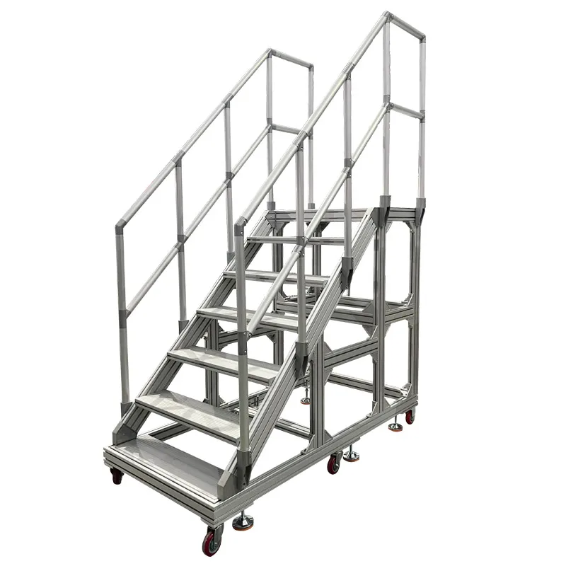 Magazzino industriale in fabbrica Scale per passerelle in alluminio Piattaforma per scale in alluminio Sistema di riparazione Scale per piattaforma con ruote