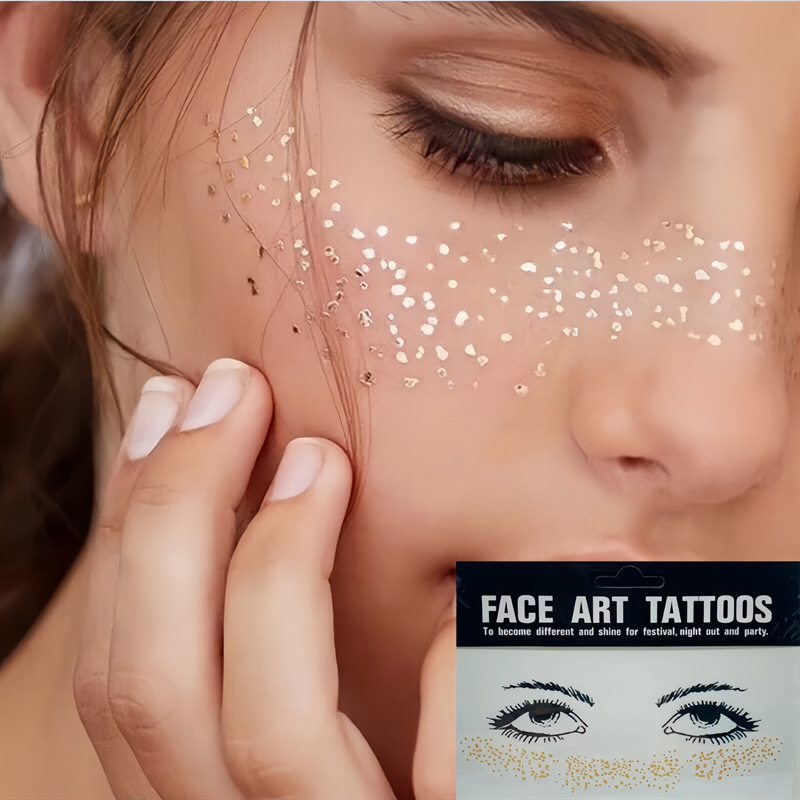 Pegatinas de pecas falsas a prueba de agua para mujer, pegatinas de tatuaje temporal con purpurina dorada, Luna, estrellas, maquillaje facial para fiesta de música