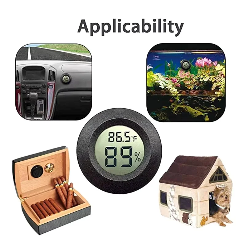 2 ~ 10 piezas + 70 ° C Mini LCD Digital termómetro higrómetro redondo temperatura humedad probador Sensor Detector para congelador caja de cigarros