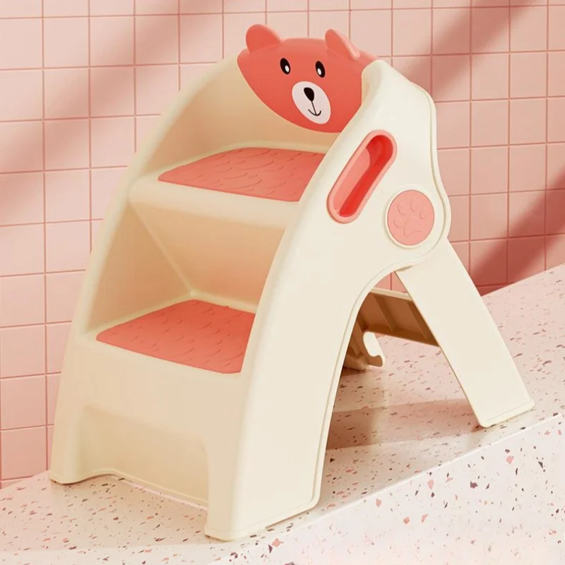 อ่างล้างหน้ารูปหมี2ชั้นสำหรับเด็ก, อ่างล้างมือทำจากพลาสติกใช้ในห้องน้ำที่เหยียบพับได้