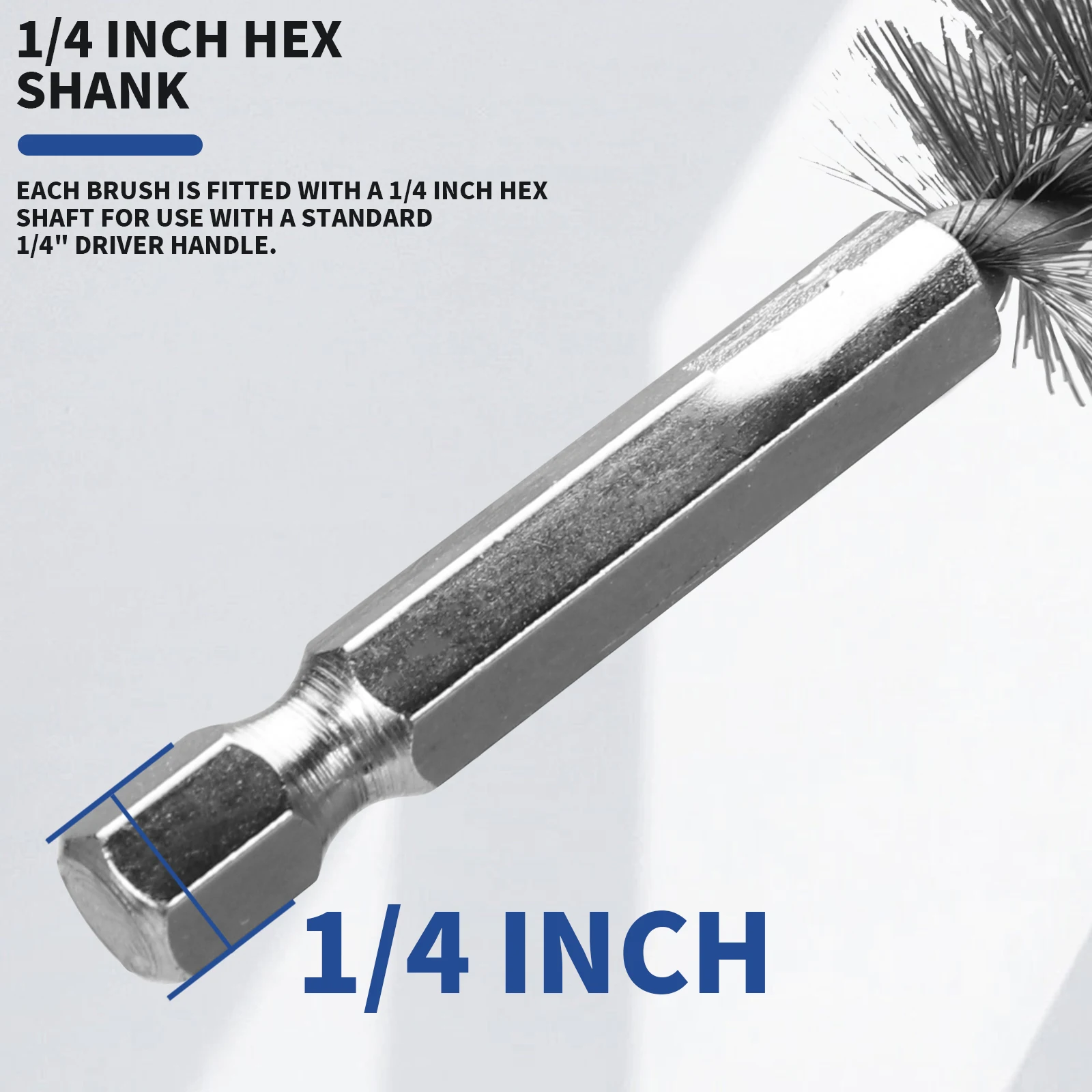 แปรงลวดเจาะแปรงทําความสะอาด 1/4 "หกเหลี่ยมแปรงสแตนเลสสําหรับ Anti-Rust ทําความสะอาดท่อพอร์ต 8-19 มม.