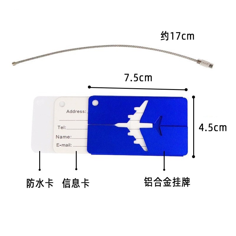 Etiqueta de bagagem de viagem de liga de alumínio, etiqueta de mala, avião com nome, anti-perda, acessórios de viagem de cor sólida