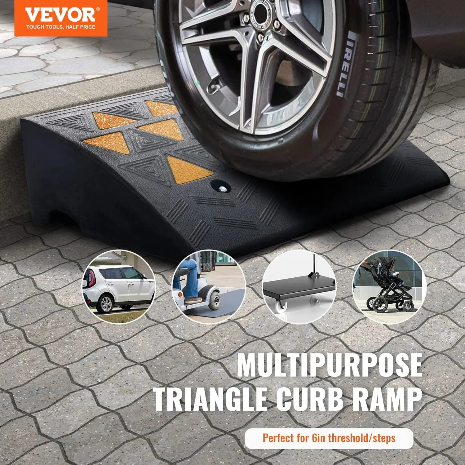 Rubber Curb Ramp, 6" Rise Height 2 Pack, Heavy-Duty 33069 lbs/15 T Capacity Threshold Ramps