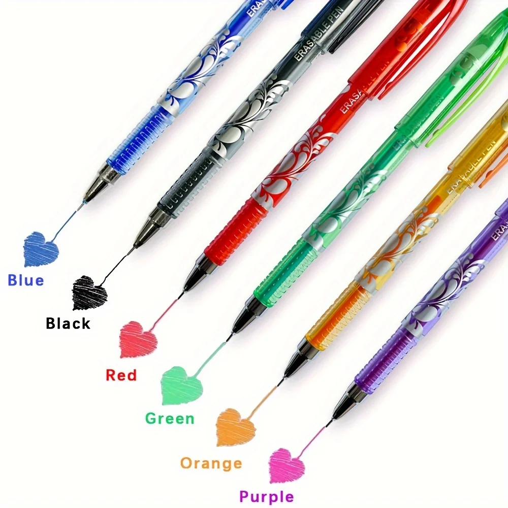 6pcs 0.5mm Erasable GEL ชุดปากกา 6 สีหมึกเขียนปากกาเจลเติมแท่งล้างทําความสะอาดได้ Handle สําหรับโรงเรียนเครื่องเขียนอุปกรณ์สํานักงาน