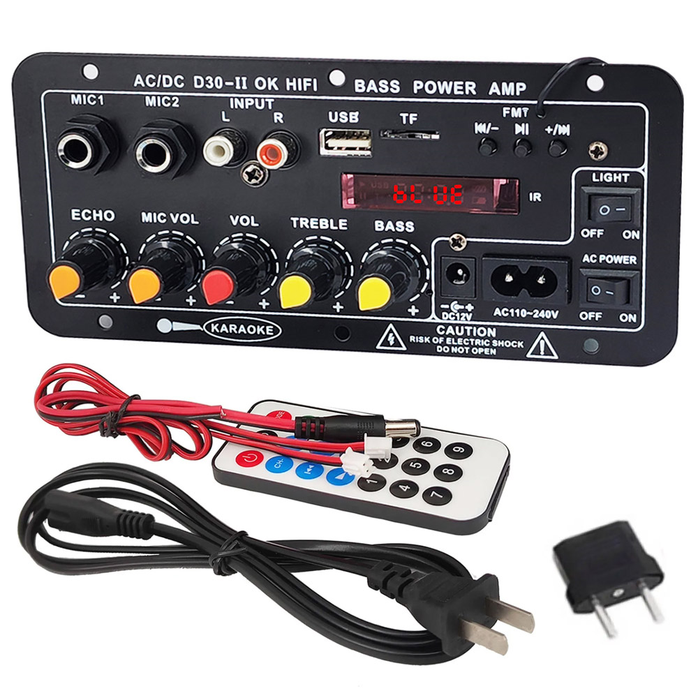 Placa amplificadora digital bluetooth, 110v 220v 12v, subwoofer, microfone duplo, karaokê, alto-falante, home theater, diy, 30w