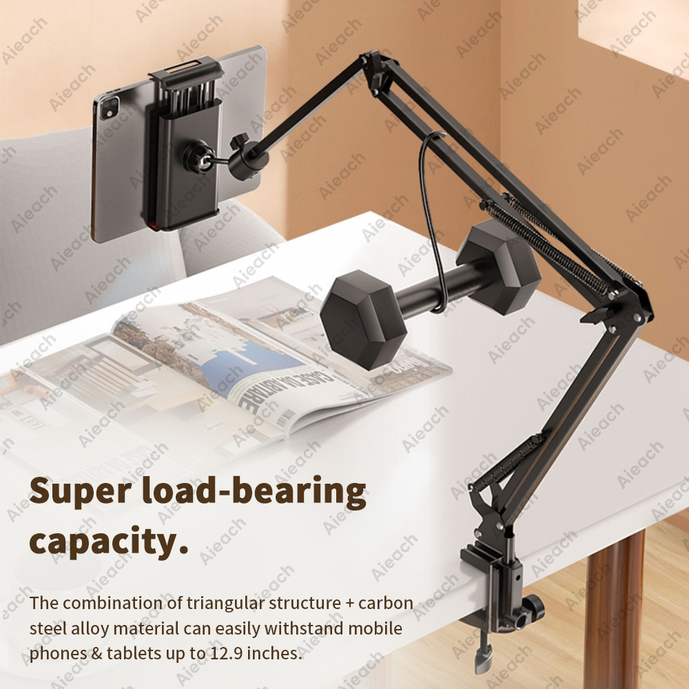 Support de tablette pour lit avec bras métallique de 90cm, support de téléphone, support de tablette iPad, lit rotatif à 360 °, support de téléphone pour tablette de 4.5 ~ 12.9 pouces