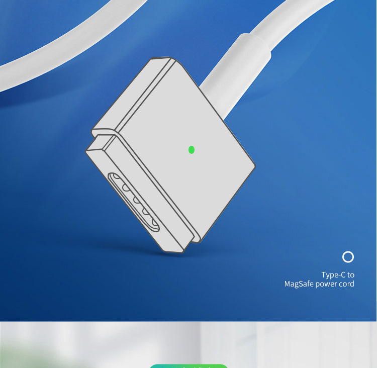 Câble de charge rapide type-c vers Magsafe2 macbook tête en T magnétique pour MacBook Air / Pro 65W 110W