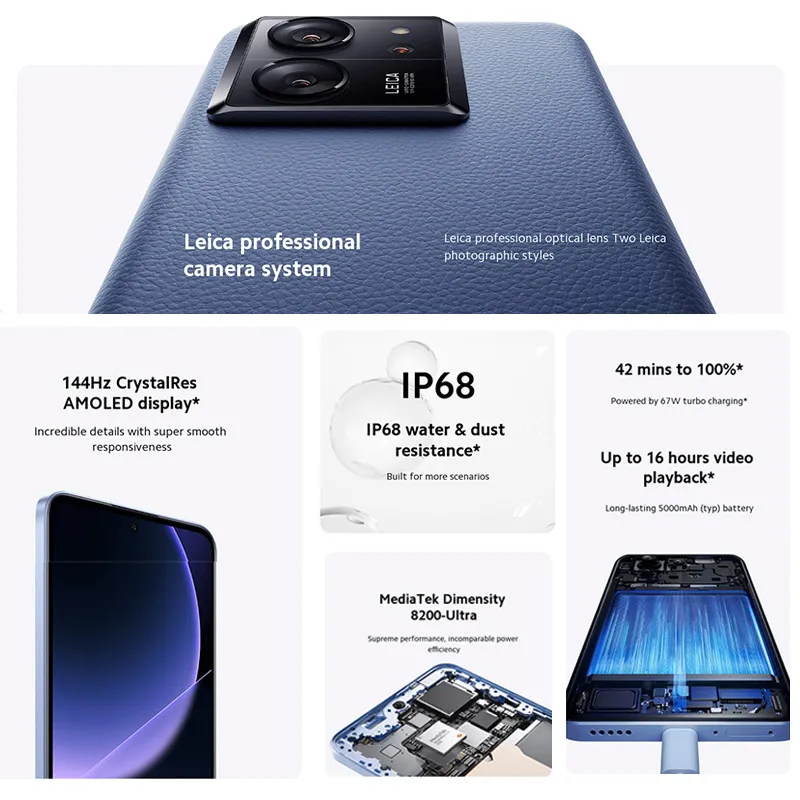 [World Premiere] Xiaomi 13T Global Version 50MP Leica Camera IP68 144Hz AMOLED Display MTK Dimensity 8200-Ultra 67W charing