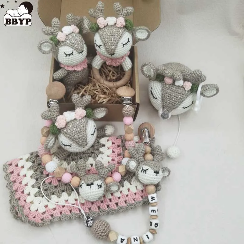 Newborn Mobile Gym Educational Ring Teething Toy Baby Cotton Baby Wooden Ring Rattle Crochet Wool Toy Customize Pacifier Chain