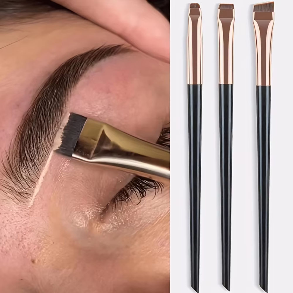Juego de brochas de maquillaje de 3 piezas: pincel delineador de ojos en forma de hoz, pincel de cejas en ángulo fino, pincel delineador de ojos, pincel de sombra de ojos ultrafino