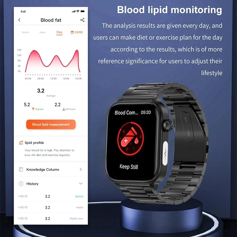 Smart Watch for Men, Saúde Smartwatch, Diagnóstico Médico AI, Lipídios Sanguíneos, Ácido Úrico, Glicose Sanguínea, Voz, Chamada Bluetooth, ECG, PPG, Novo, 2024