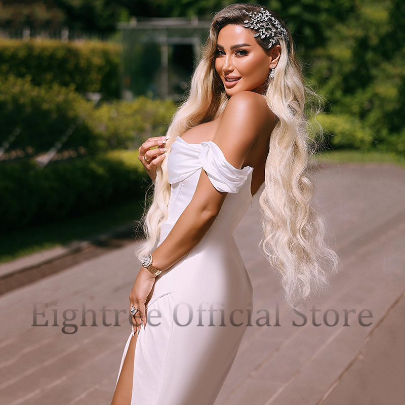 Eightree Elegante Meerjungfrau Brautkleider Boho Off The Shoulder Side Slit Brautkleid Boho Weiß Abend Brautkleid Maßgeschneidert