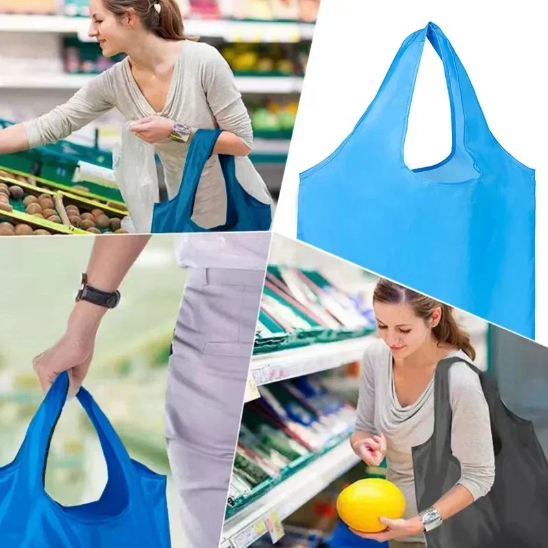 Bolsa de compras plegable reutilizable de Color sólido, bolso de compras ecológico, bolsos de hombro portátiles de gran capacidad, bolsas de comestibles