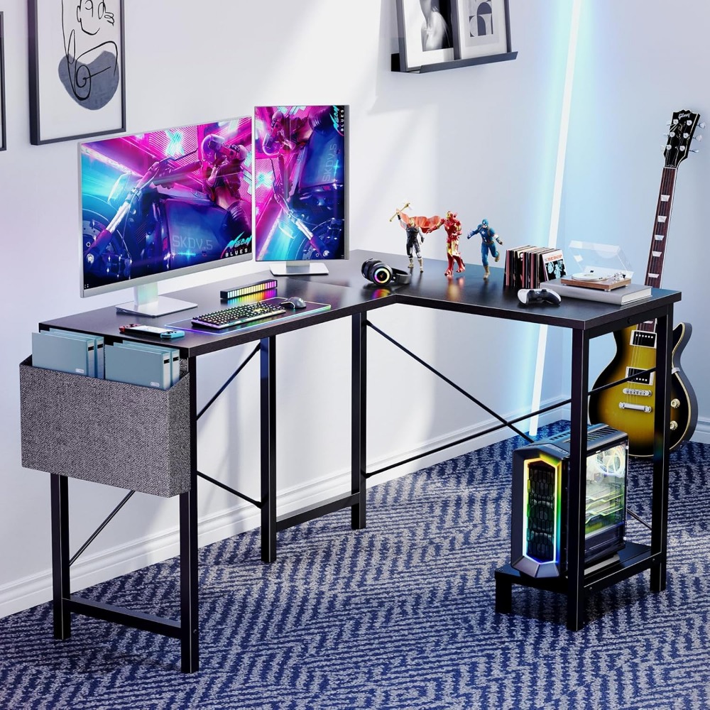 L Shaped Desk - Computer Desk Corner Desks Gaming Desk PC Table with CPU Stand Side Bag for Home Office Dorm Sturdy Writing Wor