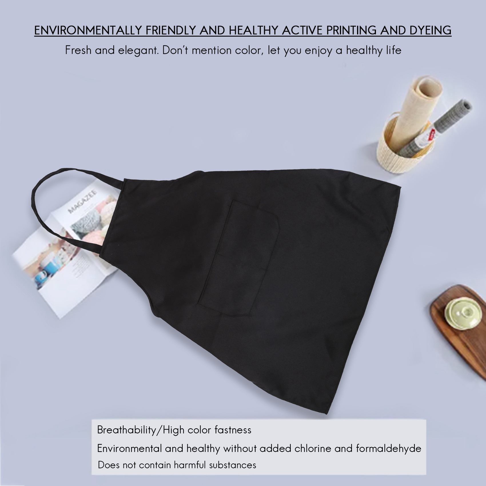 ユニセックスキッチンエプロン,ポケット2個,黒よだれかけ,1サイズ,ミディアム