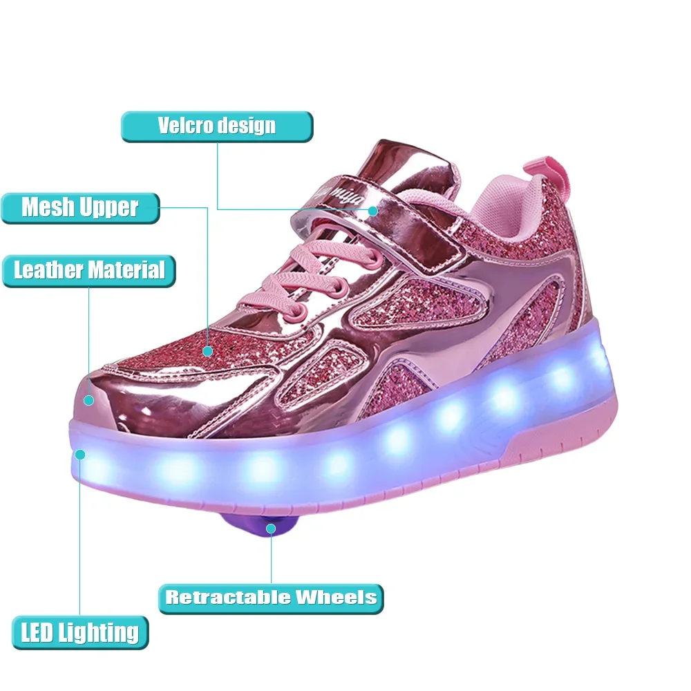 ผู้หญิง 2 ล้อ Roller Skate รองเท้าแนวโน้มรองเท้าเด็กผู้หญิง LED Retractable เด็ก Dual-Purpose Casual รองเท้าผ้าใบล้อ