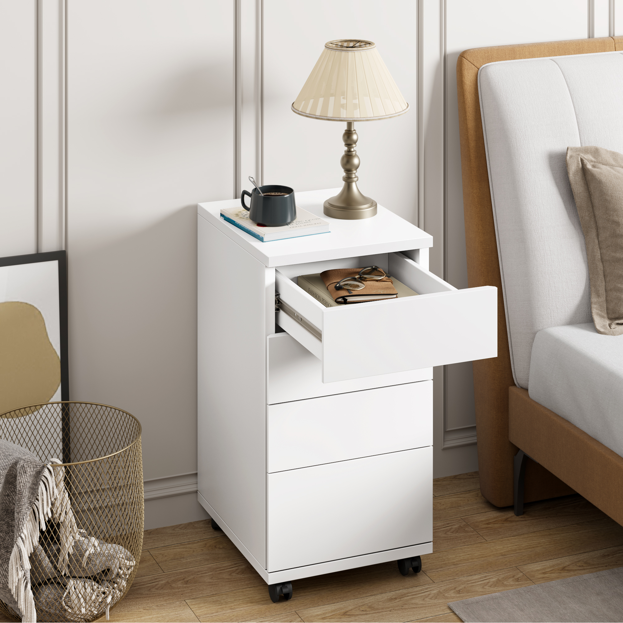 4 Gavetas Rolo guarda-roupa Guarda-roupa de escritório Sob a mesa Home & Office Branco 33x3