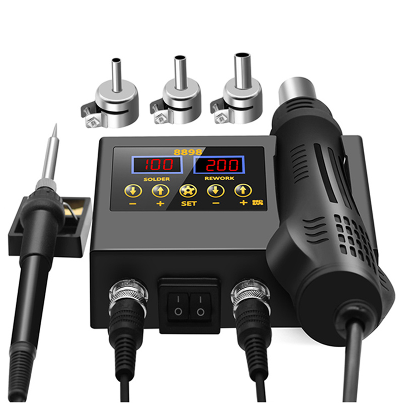8898 SMD Rework สถานีบัดกรี 2 In 1 Hot Air หัวแร้ง LCD Digital Display สถานีเชื่อมสําหรับ BGA PCB IC ซ่อม 8586D