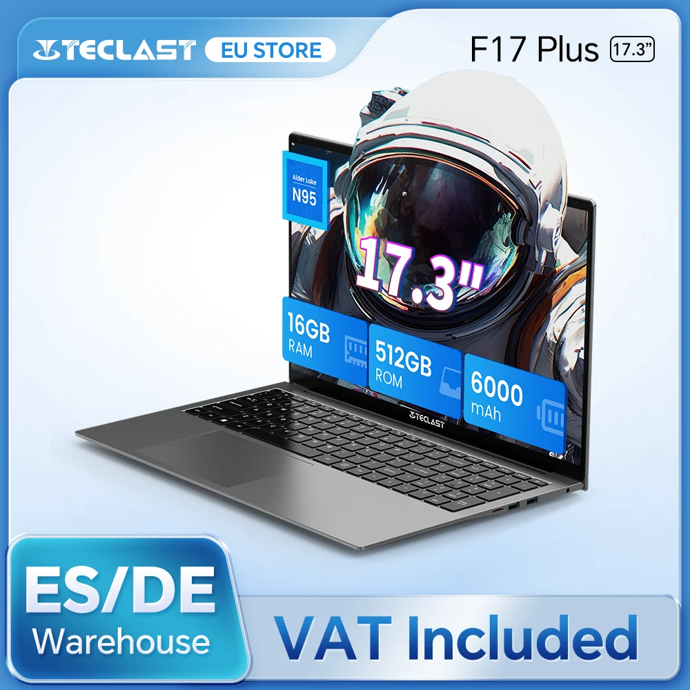 Teclast F17Plus laptop de 17.3 pulgadas, 16 GB de RAM 512GB SSD, Intel N95, Windows 11 Pro, ordenadores portátiles de 180 ° Flip