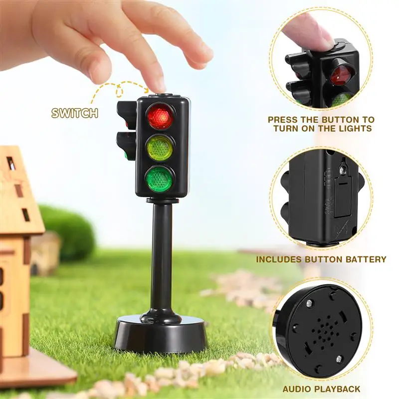 2 Pcs Traffic Lights Simulation Traffic Signal Lights Road Lights Desktop Decor Traffic Marker Sign Lights Model Toys For Kids