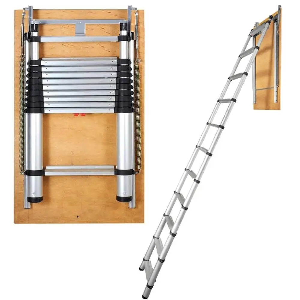 Lightweight Aluminum Telescopic Step Ladder 350lb Capacity for RV Attic Loft Home Improvement Use