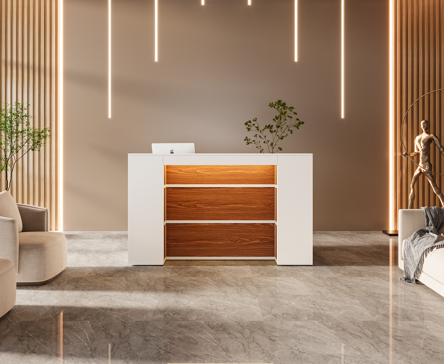 Tribesigns Reception Desk with LED Lights, 63 Inches Front Counter Desk for Checkout, Lobby, Salon, Retail, Large Counter Table
