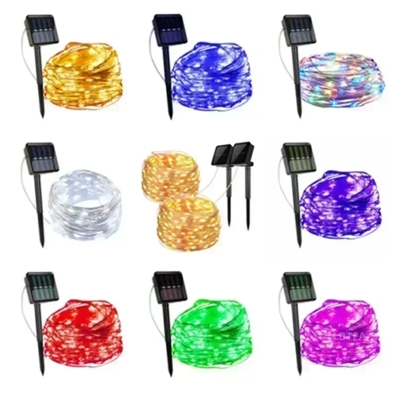 Guirnalda de luces Led solares de 7M/12M/22/32M, adorno para exteriores, guirnalda de luces Led impermeables, decoración de lámpara Solar para jardín y fiesta de Navidad