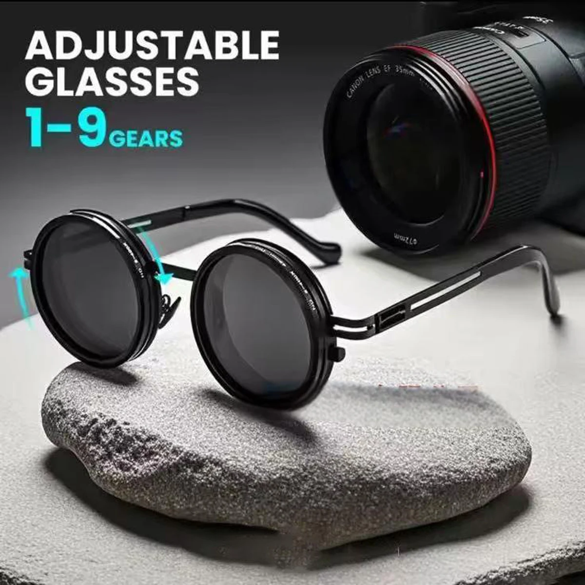 2025 Moda Nuevas gafas de sol unisex hechas a mano de nivel ND9 Filtro giratorio continuo Gafas de sol polarizadas retro Ciclismo Deportes Glassees