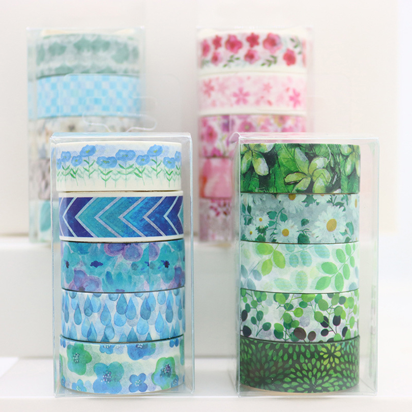 5Pcs 꽃 Washi 테이프 Scrapbooking Washi 테이프 세트 5m 일기 편지지 장식 접착 테이프 저널 용품 마스킹 테이프
