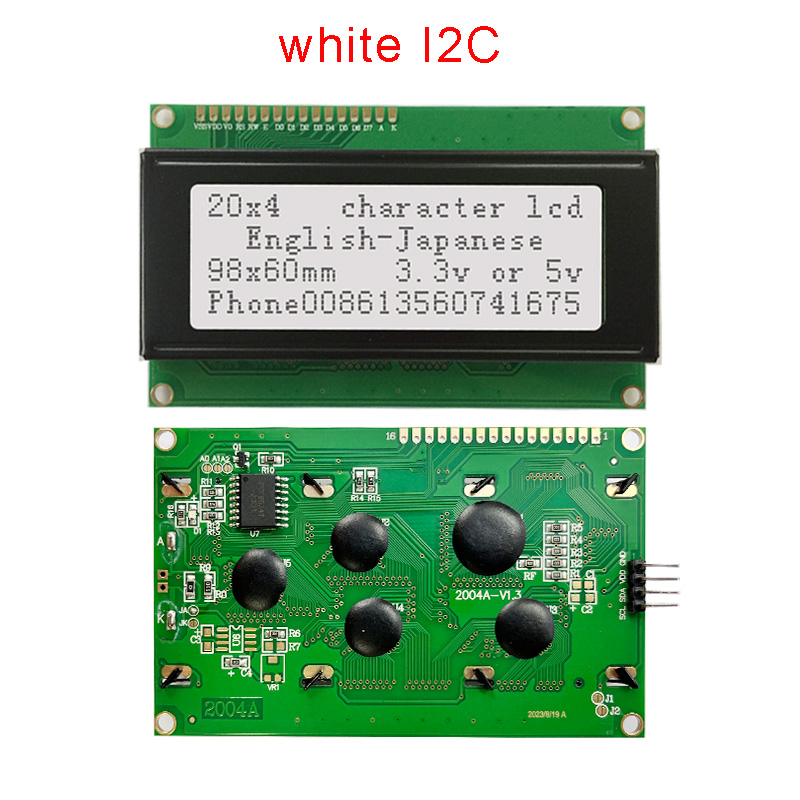 LCD-Modul 2004 20 x 4 IIC I2C-Bildschirm, Charakter, weiß, 3,3 V oder 5 V