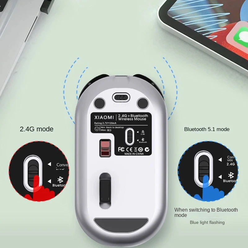 Xiaomi Wireless Mouse 2.4 GHz Anti-Slip Desktop Key 1600 DPI Adjustable USB Rechargeable Dual Model Silence Office Mouse Windows