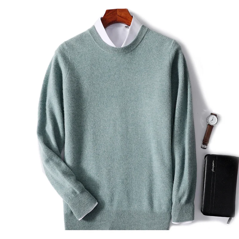 Herren-Pullover mit O-Ausschnitt aus 100 % reiner Wolle, einfarbig, große Größe, lockerer Freizeitpullover, Frühling und Herbst, kann im Freien, Kaschmirpullover sein