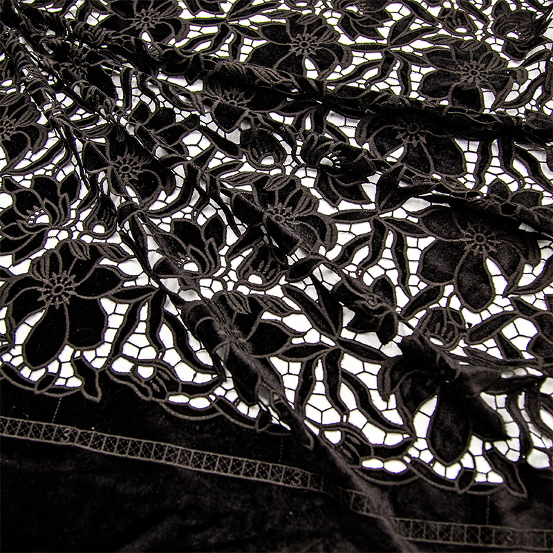 新しいベルベットレース黒レーザー切断刺繍ミルクシルク生地女性のためのエッジボーダー服宣言縫製による 2 ヤード