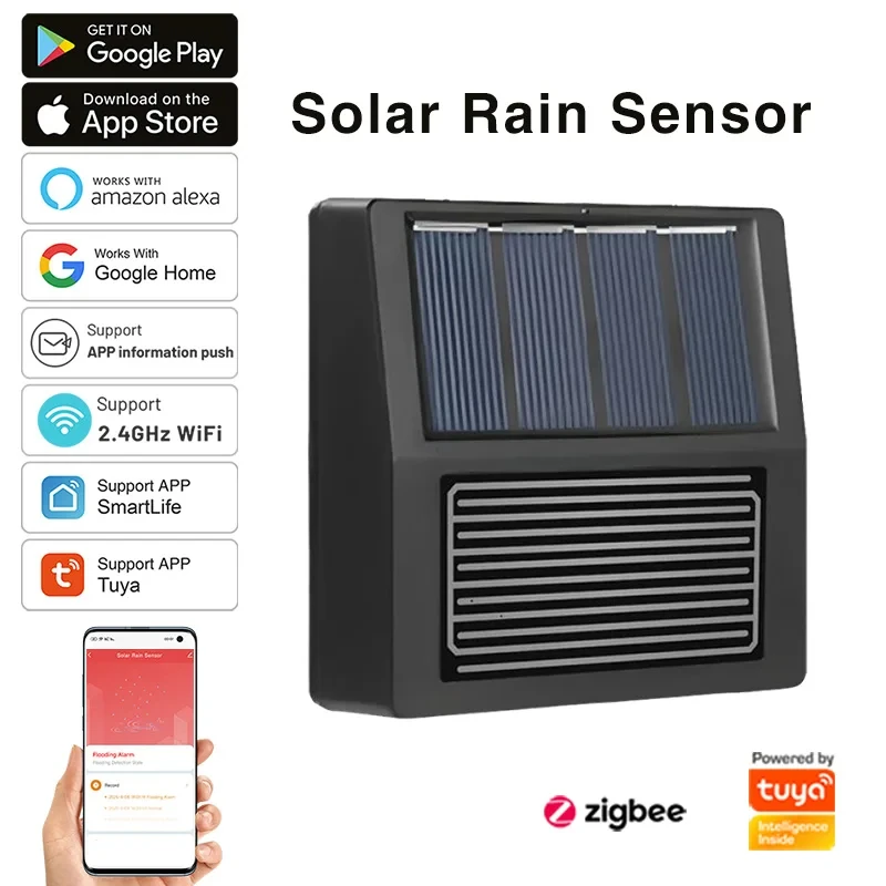 Tuya Zigbee Sensor de chuva solar Controle de aplicativo sem fio Suporte de detecção de chuva em tempo real