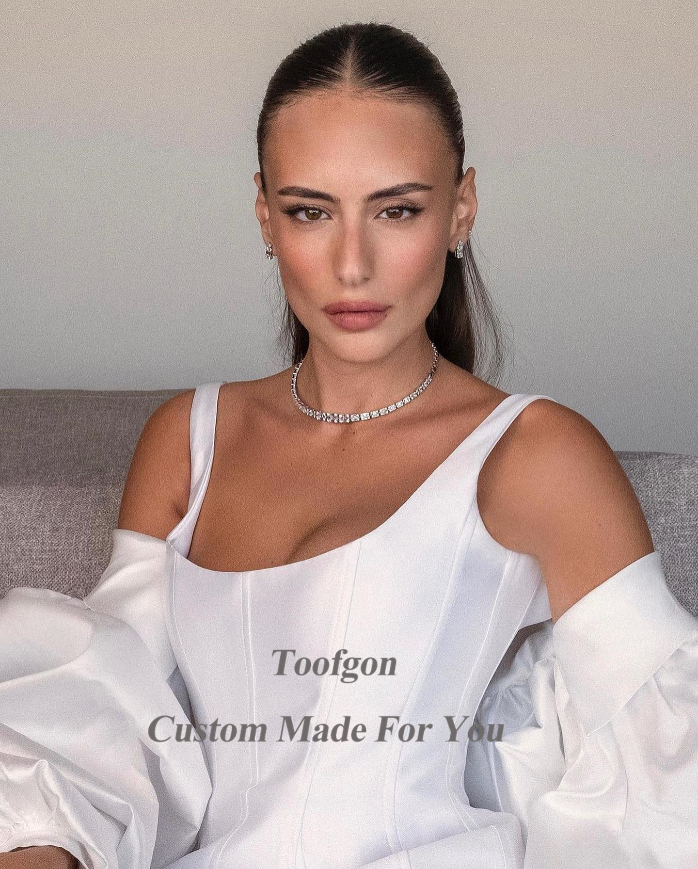 Toofgon 2 Pieces Satin Mini Bride Dress For Wedding Long Sleeves Wrap Formal Bridal Gowns Scoop Wedding Dressesmariée Customized