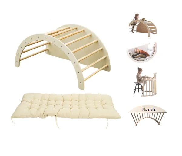 Custom 5 in1 Climbing Frame Rainbow Arch Rocker Sensory Table with Cushion Set Montessori Piklers Rocking Chair for Children