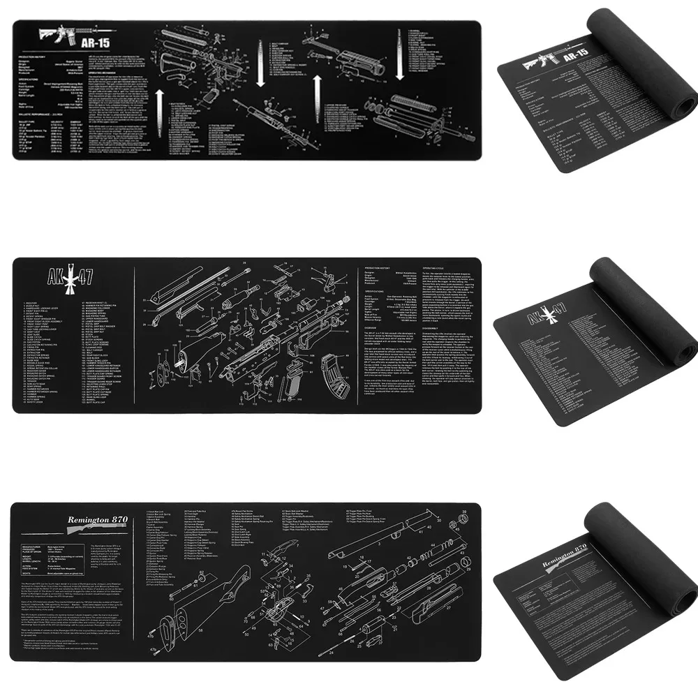 AR-15 AK 47 Remington 870 Fucile Pistola Smith Riparazione Costruire Tappetini da banco Pulizia in gomma con parti Diagramma e istruzioni Tappetino per mouse