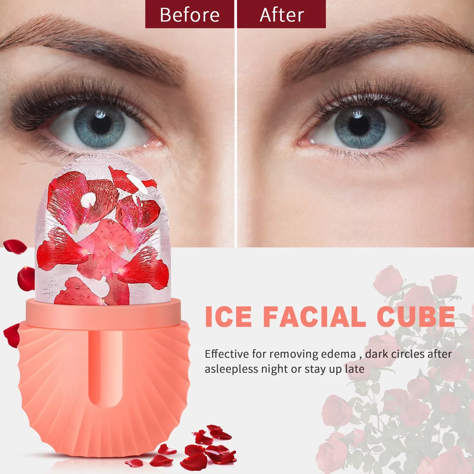 Rodillo Facial de hielo, cubo de hielo, masaje de belleza, molde de hielo de silicona para hinchazón de ojos, rodillo Facial de hielo, reduce los poros