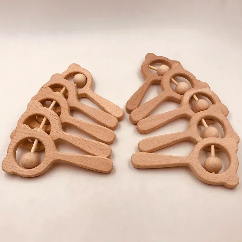 ไม้ Rattle Beech หมีมือ Teething แหวนไม้เด็กทารก Rattles Play GYM Montessori Interactive ของเล่นสําหรับของเล่นเพื่อการศึกษาเด็ก