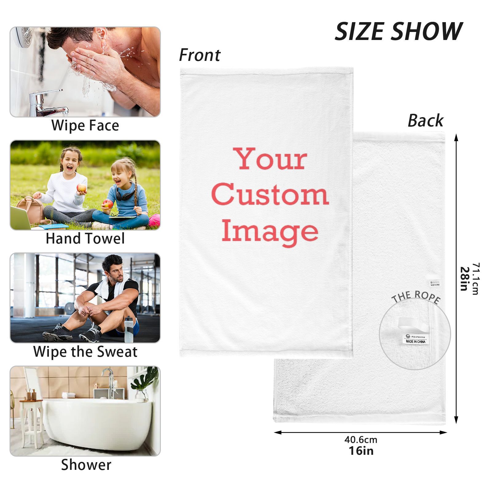 100% Cotton Bathroom Hand Towel Thickened Face Hair Towels Bathroom Adults Hotel Travel  Water Absorption Custom Image