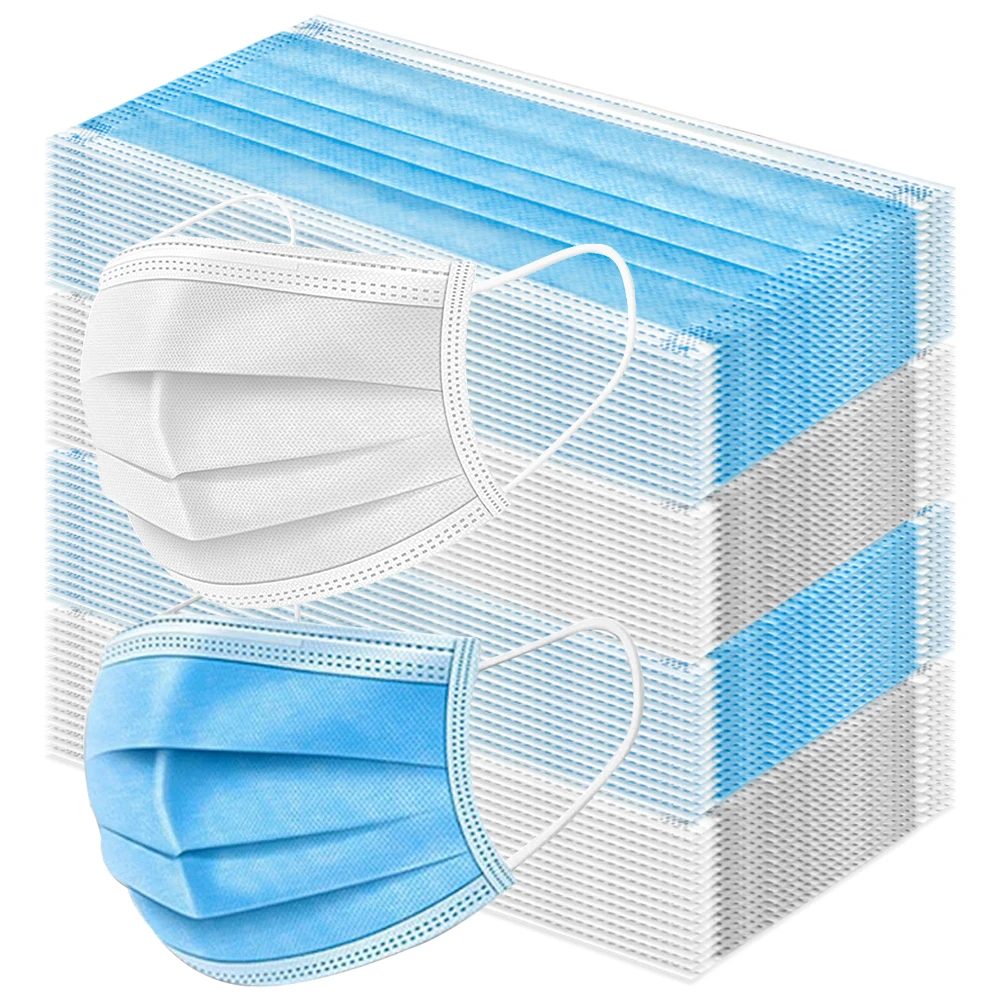 50/200 Uds. Mascarilla bucal desechable con elásticos, color rosa, azul, negro y blanco, 3 capas, no tejida, transpirable, mascarilla facial de moda PM001