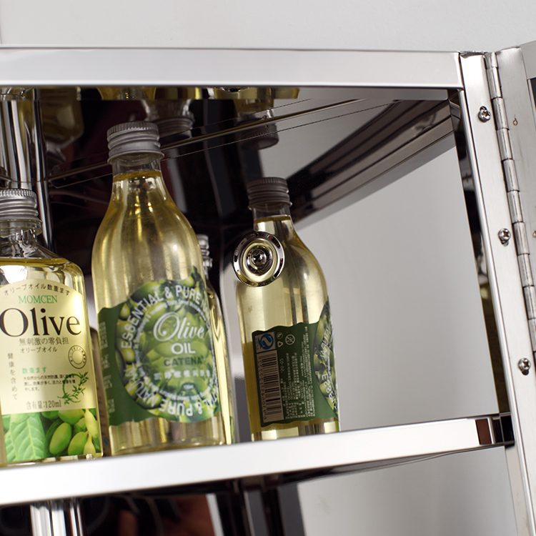 ตู้กระจก 7041 ยอดนิยมผลิตใหม่มัลติฟังก์ชั่นติดผนังเข้ามุมสแตนเลส