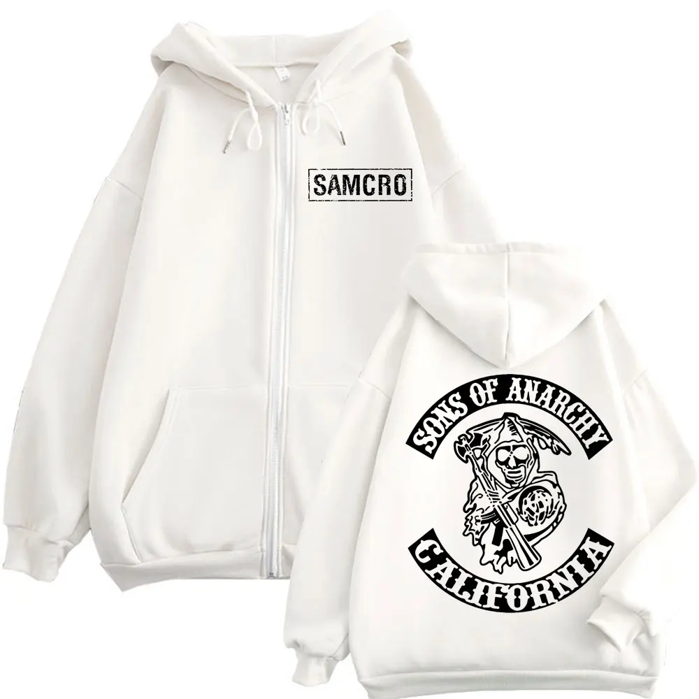 Толстовка на молнии с двусторонним принтом Sons of Anarchy, мужская и женская готическая винтажная толстовка на молнии, повседневные модные пуловеры больших размеров