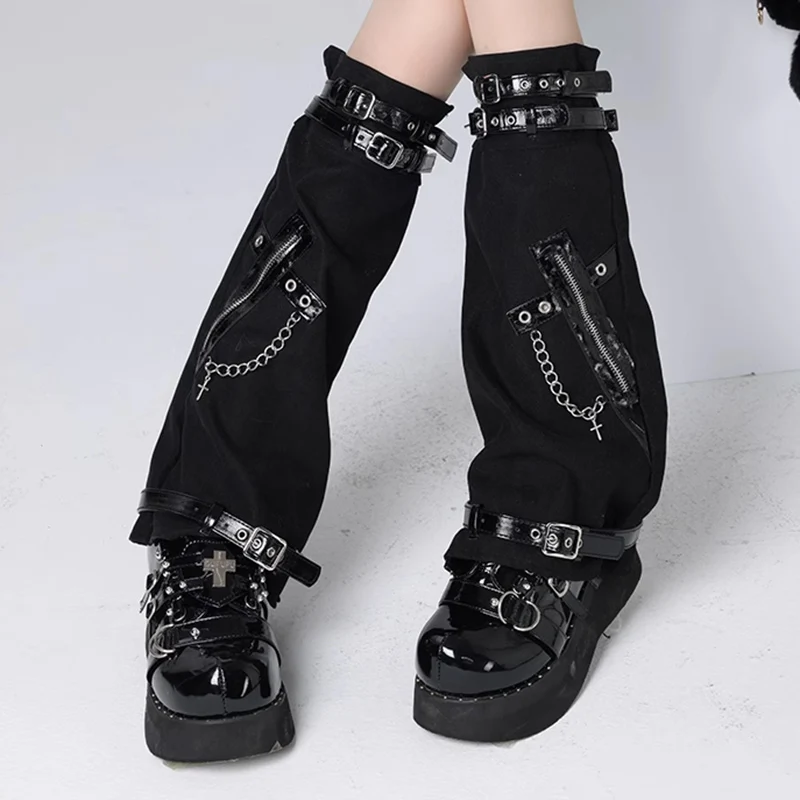 カワイイアイアンチェーン女性用レッグソックス、スプライスロックパンクスタイル、lolita rock girlレギンス、日本製レッグカバー、かわいいjk、y2k、jk、2024