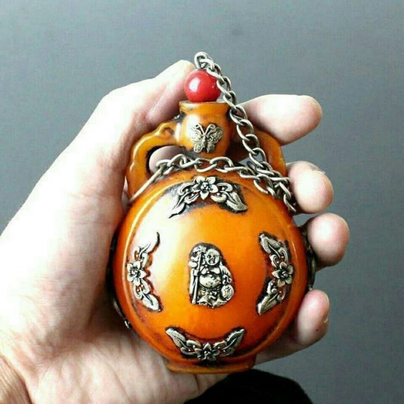 Itens diversos antigos, garrafa de rapé âmbar prateado da república da china, produtos antigos, itens antigos, colecionáveis, presentes requintados